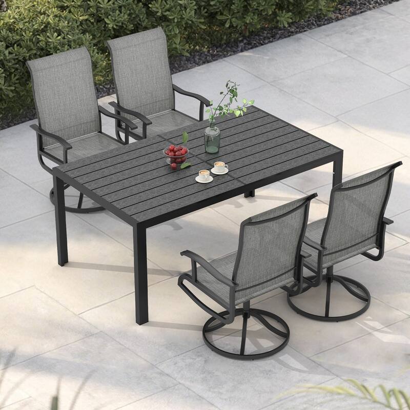 5/7-Piece Outdoor Dining Set with 4/6 Swivel Patio Chairs and Rectangular Table, Patio Dining Table Set for 4/6 - 5 PCS Set