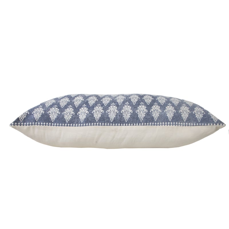 HomeRoots 14" X 36" Vintage Indigo Blue And White 100% Cotton Geometric Zippered Pillow