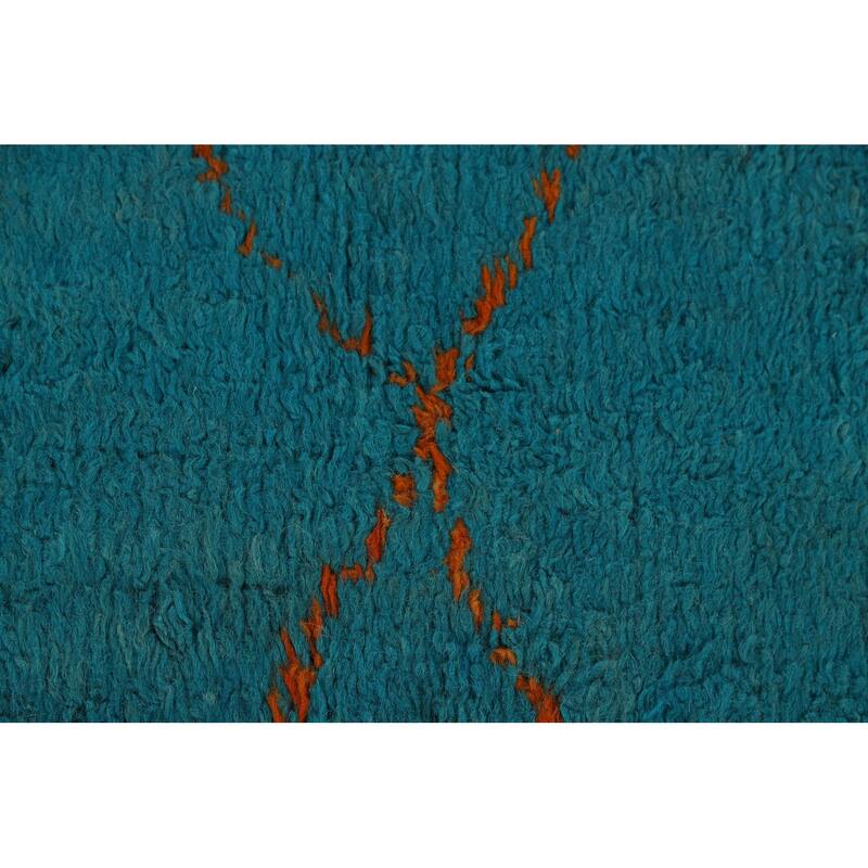 Blue Moroccan Oriental Area Rug Hand-Knotted Trellis Wool Carpet - 5'0" x 8'0"