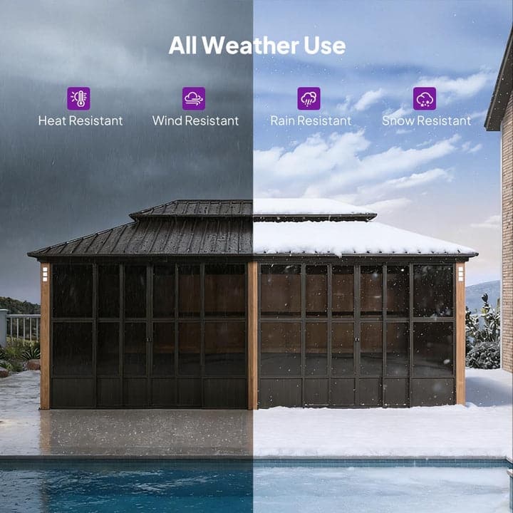 PURPLE LEAF Double Top Outdoor Sunroom Screen House Patio Hardtop Gazebo