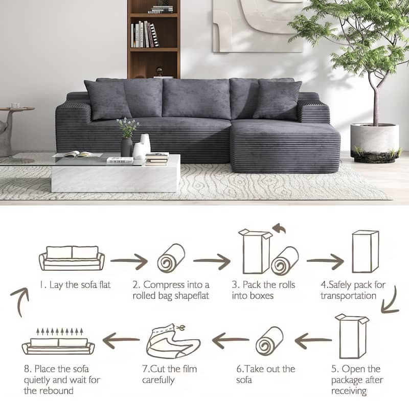 Corduroy L-Shaped Sofa Modular Movable Applicable Living Room Furniture Sets