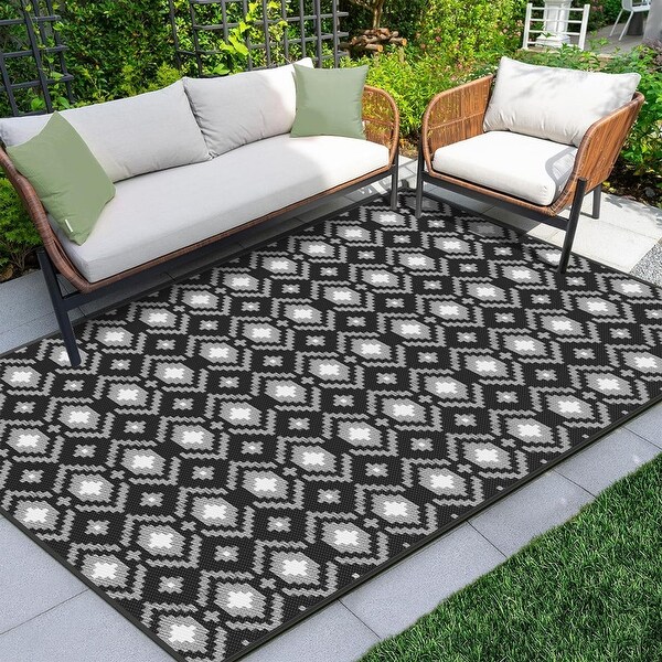 Outdoor Rug, 6x9 ft Plastic Straw Reversible Mats, Area Rug Decor