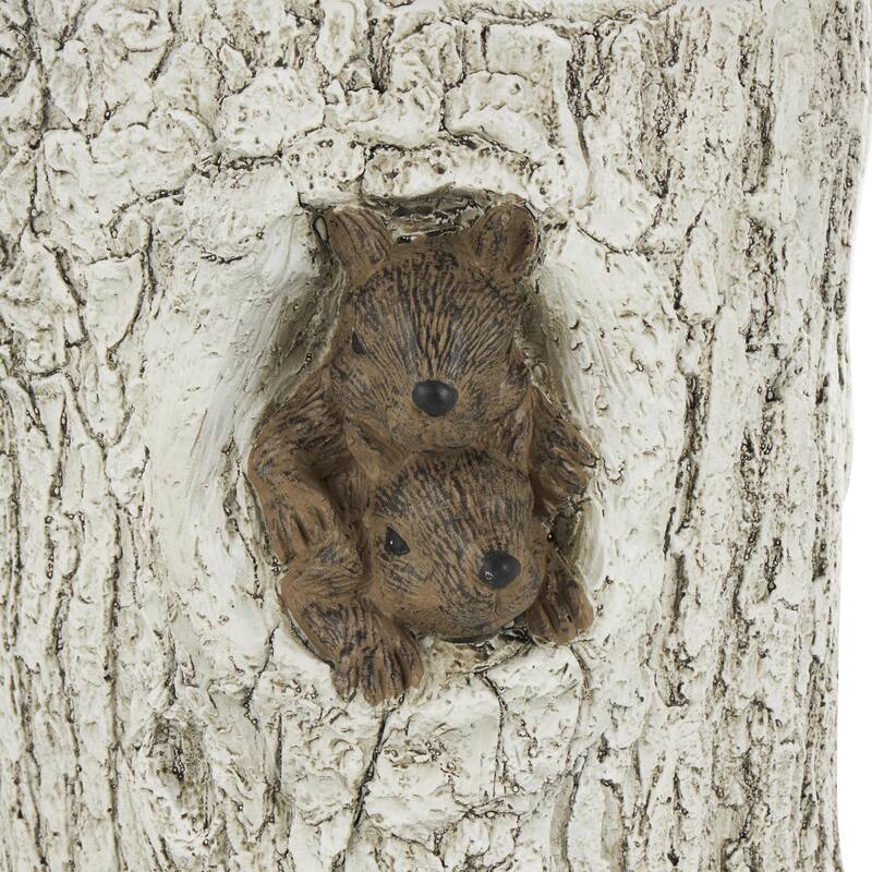 White Magnesium Oxide Tree Trunk Squirrel Garden Stool with Brown Accents