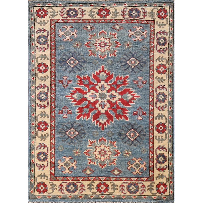 Blue Kazak Oriental Accent Rug Handmade Wool Carpet - 2'8" x 3'10"