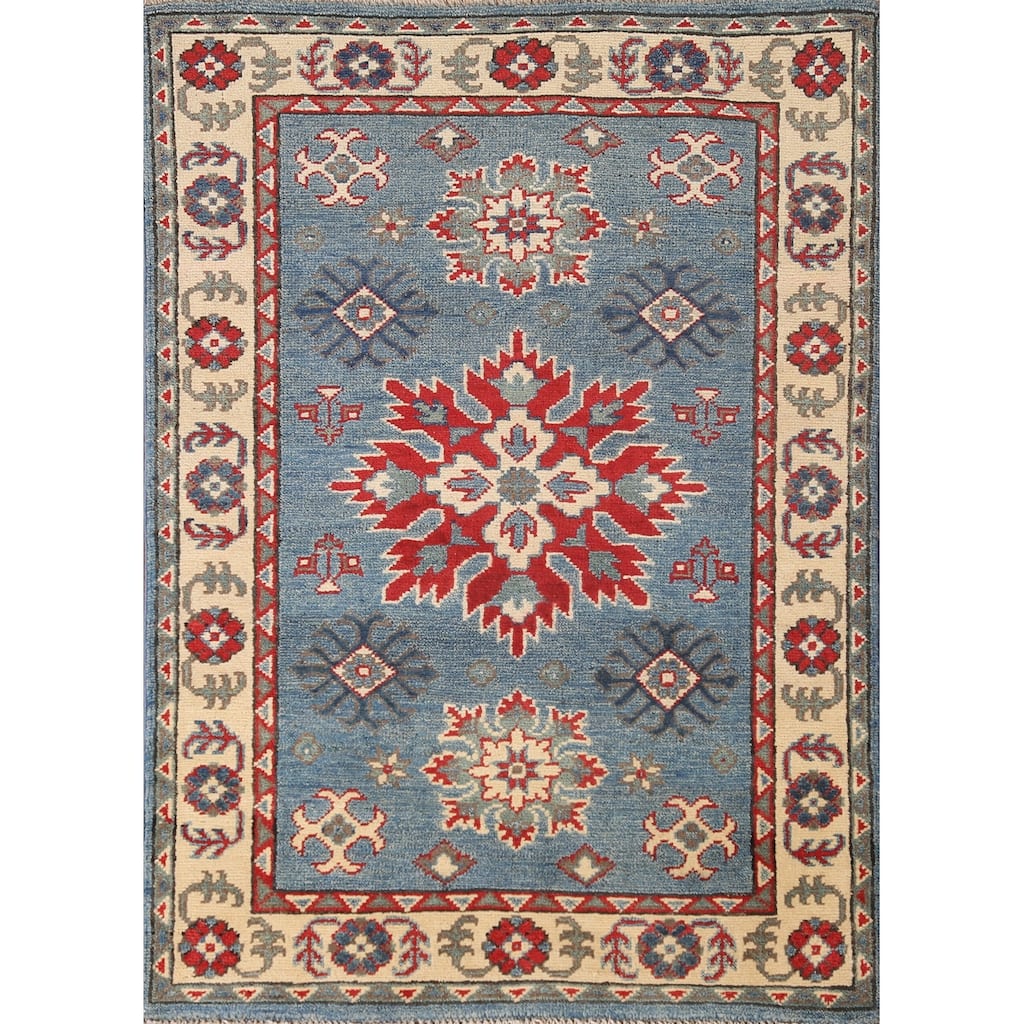 Blue Kazak Oriental Accent Rug Handmade Wool Carpet - 2'8" x 3'10"