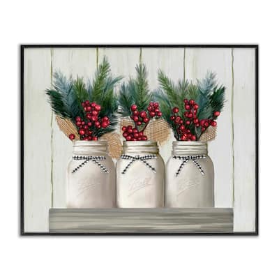 Stupell White Country Jars with Christmas Berry Bouquets Framed Wall Art - Multi-Color