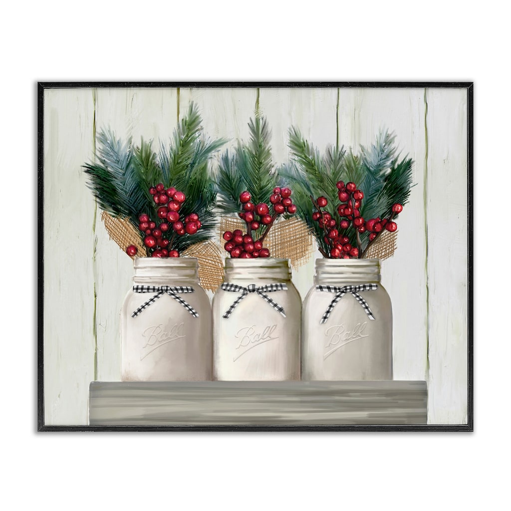 Stupell White Country Jars with Christmas Berry Bouquets Framed Wall Art - Multi-Color