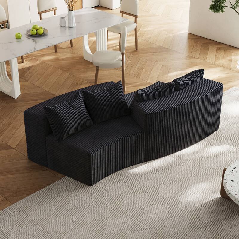 Modular Curved Loveseat Couch Corduroy Sectional Sofa with 4 Pillows