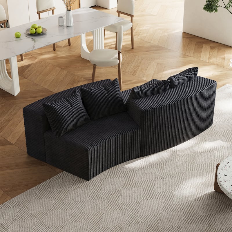 Roomfitters Modular Curved Sectional Sofa, 2-Piece Corduroy Semi-Circular Couch with Pillows