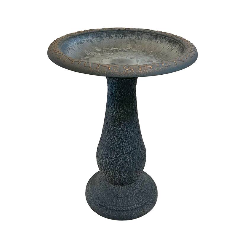 24"H Fiber Clay Birdbaths, 19"D x 24"H, 21"H base, 8lbs. - Brown/Grey