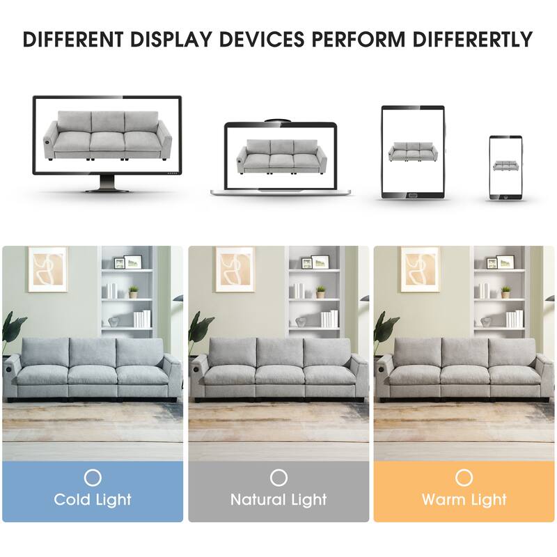 96" Chenille Smart Sectional Sofa with Bluetooth & USB