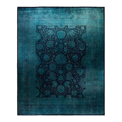 Overton Hand Knotted Wool Vintage Inspired Modern Contemporary Overdyed Navy Area Rug - 12' 1" x 15' 0"