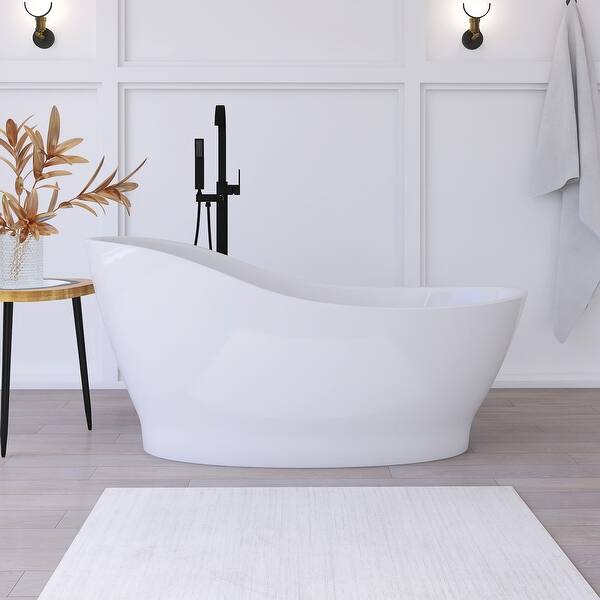 59 in. x 29 in. Acrylic Freestanding Flatbottom Soaking Bathtub in White