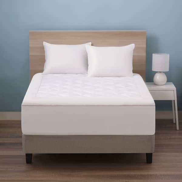 slide 1 of 4, CLOSEOUT Lavender Infused Cotton Mattress Pad by Cozy Classics - White with Lavender Piping California King