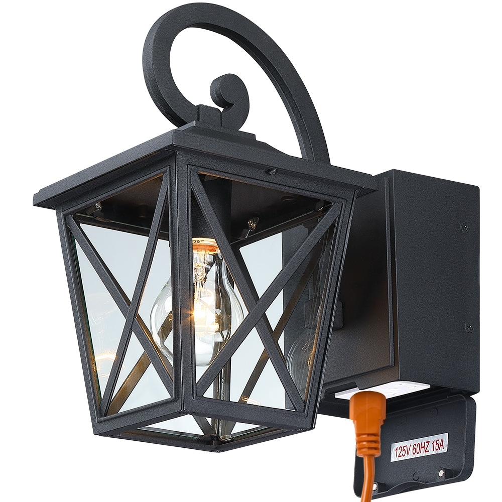 1-Light Black Outdoor Wall Sconce Light with with Built-In GFCI Outlets  On Sale Bed Bath  Beyond 35488625
