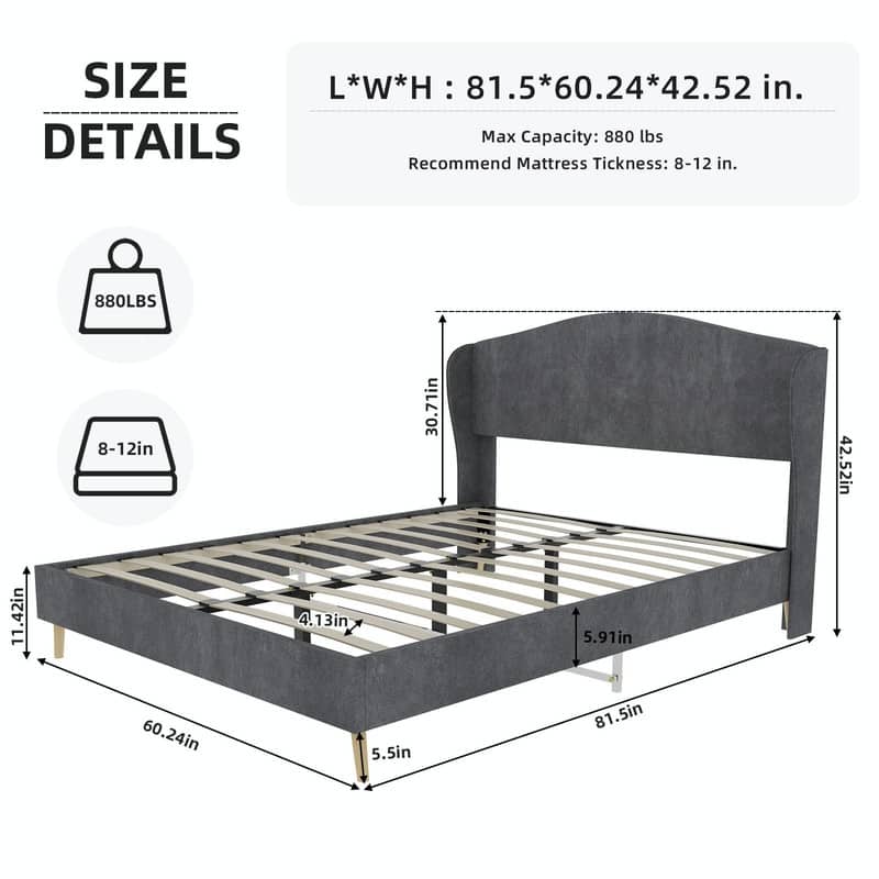 Upholstered Platform Bed with Tufted Headboard, Sturdy Noise-Free Design, Modern Bedroom Bed Frame