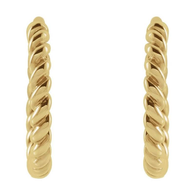 Curata 14k Yellow Rose or White Gold 11x1.65mm Twisted Rope Hinged Huggies Hoop Earrings