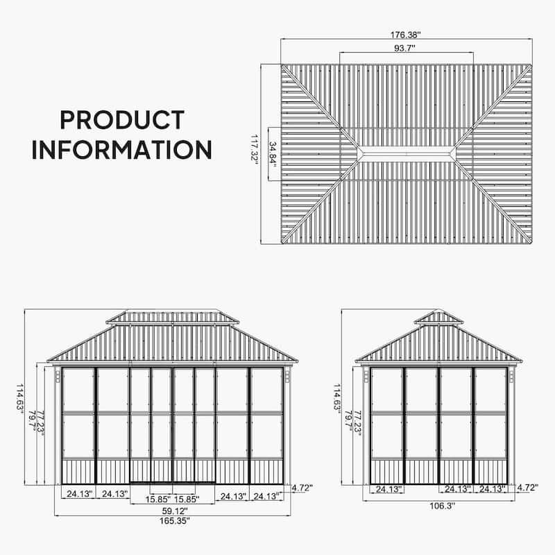 PURPLE LEAF Double Top Outdoor Wood Grain Sunroom All-Weather Screen House Patio Hardtop Gazebo
