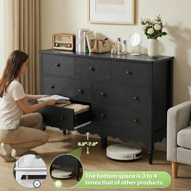 Narill Wave-Inspired 7-Drawer Dresser, 47-In Bedroom Chest of Drawers