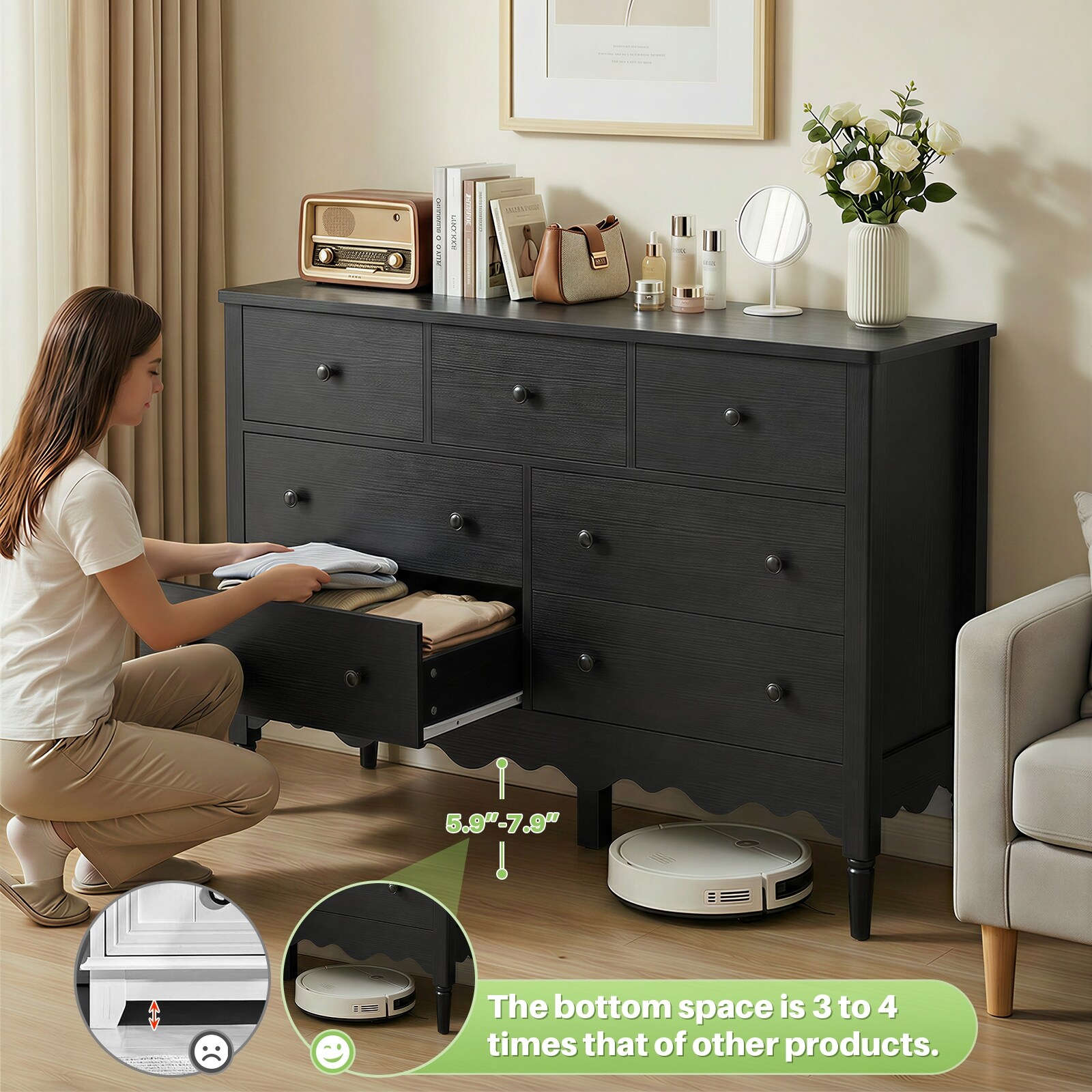 Narill Wave-Inspired 7-Drawer Dresser, 47-In Bedroom Chest of
