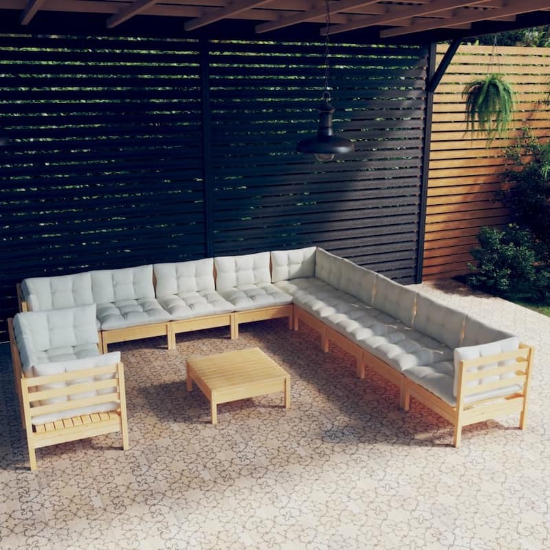 vidaXL Solid Pinewood Patio Lounge Set 12 Piece with Cushions Multi Colors - 25" x 25" x 24.6"