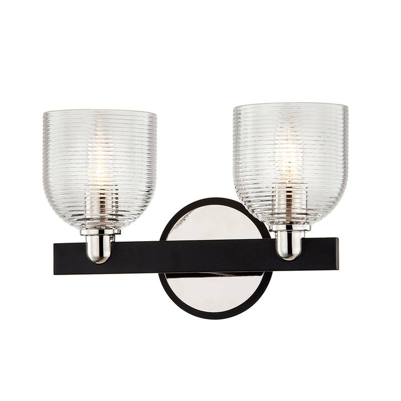 Munich Carbide Black and Nickel Vanity Light w/ Ribbed Glass Shades - 2 lights