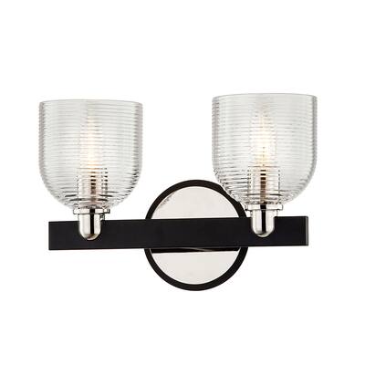Munich Carbide Black and Nickel Vanity Light w/ Ribbed Glass Shades