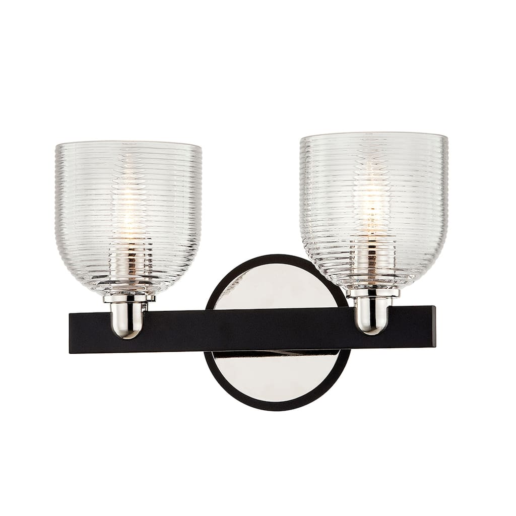 Munich Carbide Black and Nickel Vanity Light w/ Ribbed Glass Shades