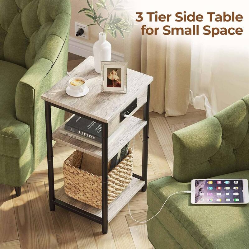 End Table with Charging Station - 11.8"D x 13.4"W x 22.8"H