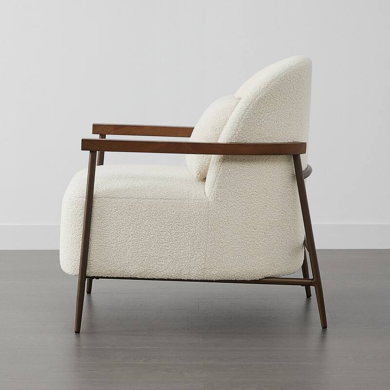 Spruce & Spring Anthony Modern Upholstered Faux Sherpa Chair with Wood Arms&Metal Legs