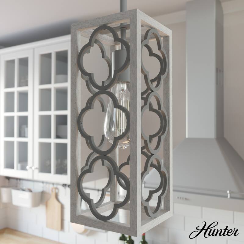 Hunter Gablecrest 1-Light Mini Pendant - Kitchen Island, Dining Room - Farmhouse, French Country, Transitional, Distressed - Distressed White-Painted Concrete