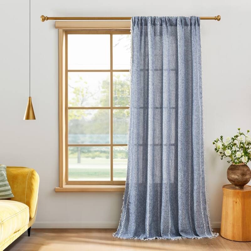 Deconovo Boho Sheer Curtain with Tassels & Embroidery 1 Panel