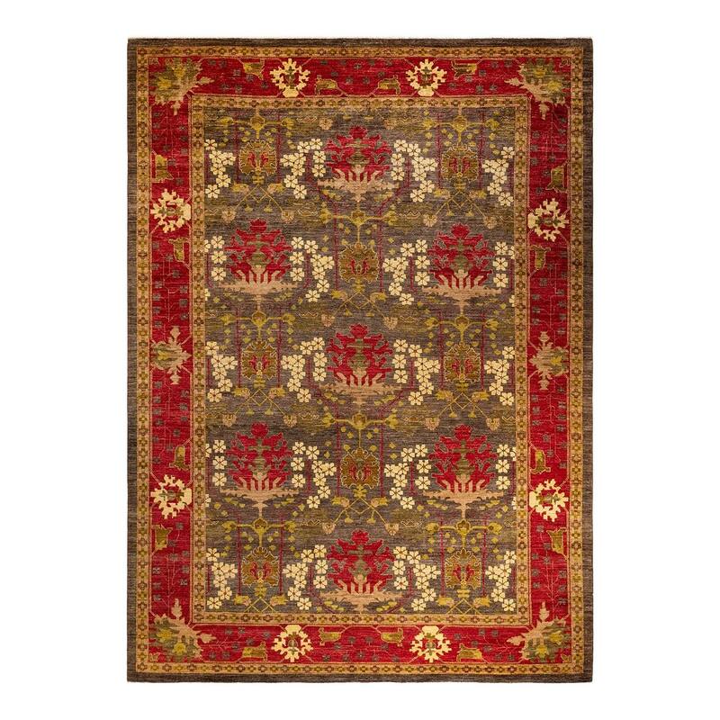 Overton Hand Knotted Wool Vintage Inspired Modern Contemporary Arts & Crafts Brown Area Rug - 10' 1" x 13' 8"