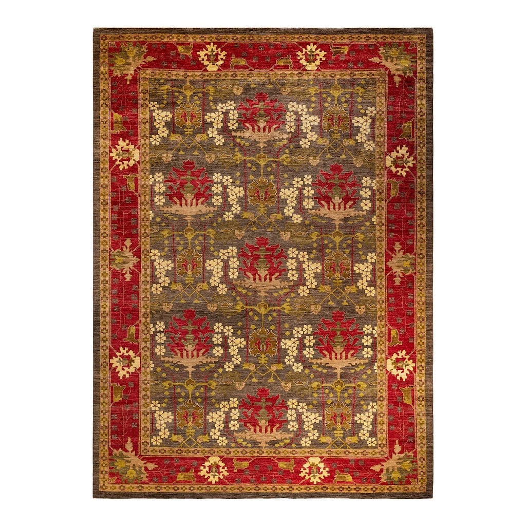 Overton Hand Knotted Wool Vintage Inspired Modern Contemporary Arts & Crafts Brown Area Rug - 10' 1" x 13' 8"