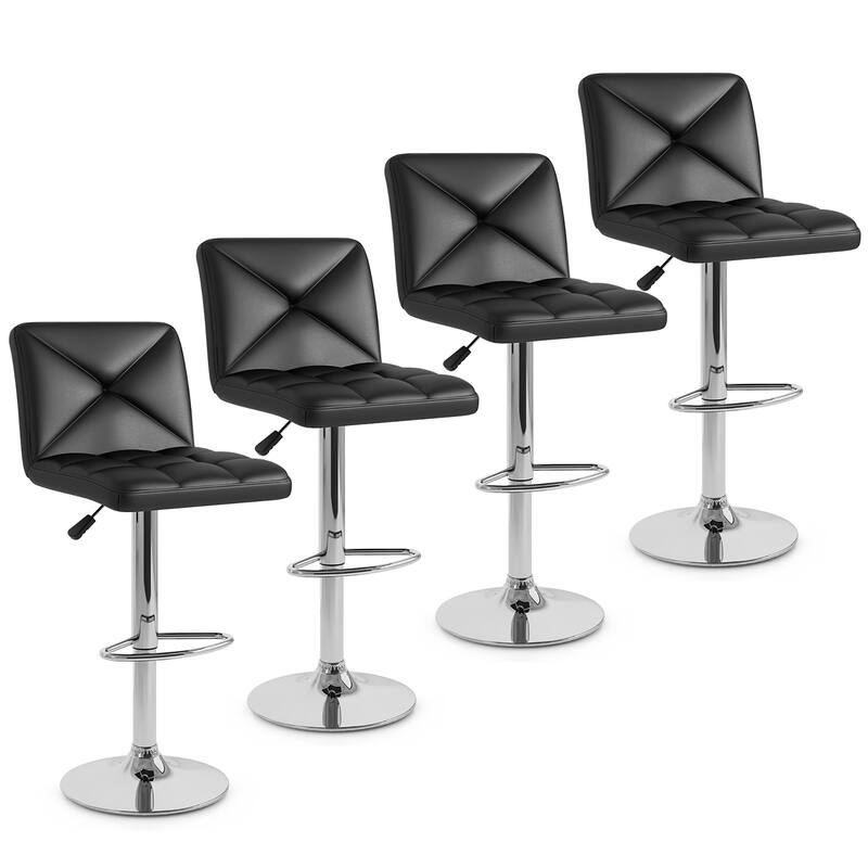 Gymax 4 PCS Bar Stools PU Leather Swivel Bar Chairs Height Adjustable - Black