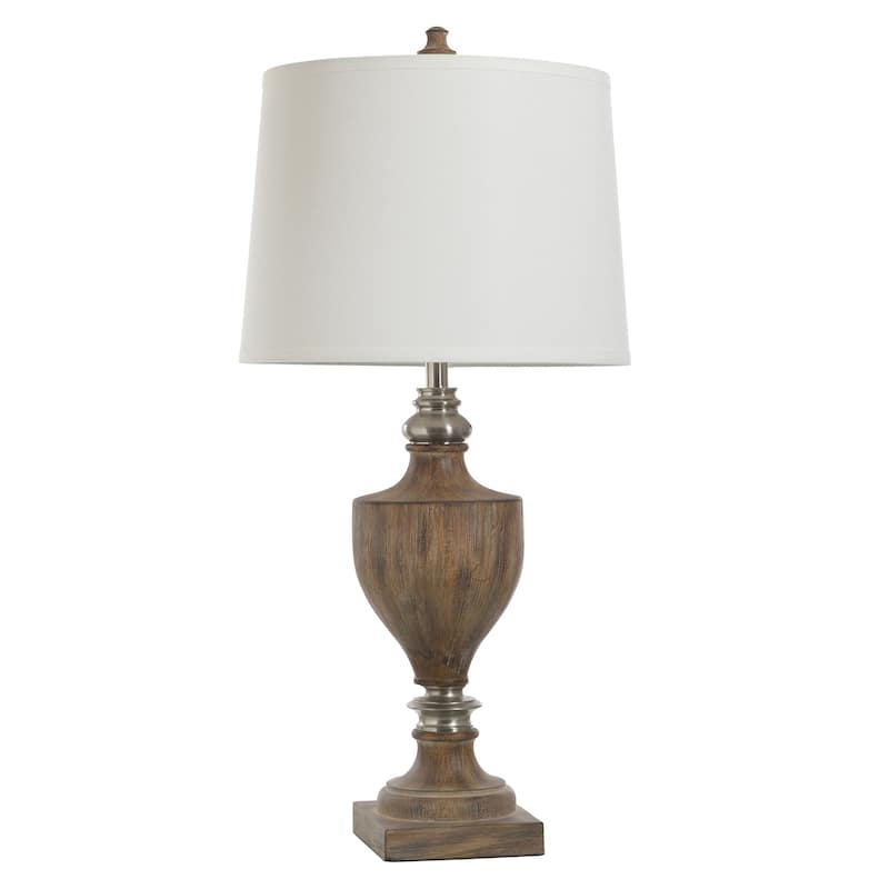 Branson Brushed Polyresin and Metal Table Lamp - White Linen Shade - Brown