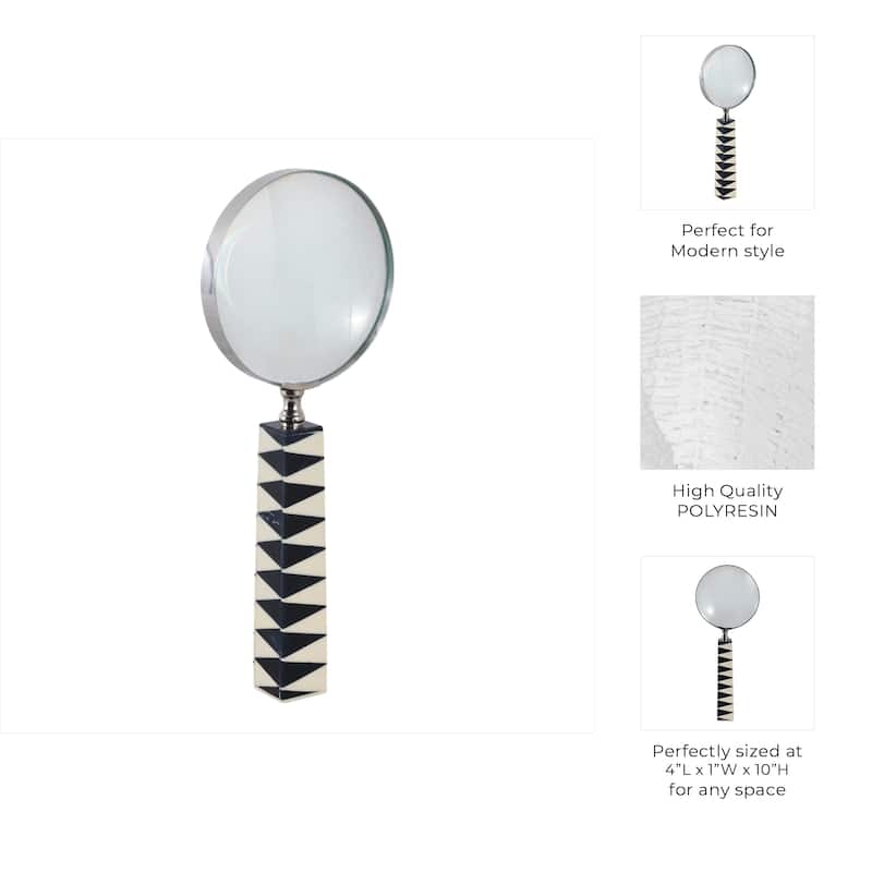 Resin Magnifying Glass Triangular Handle Decorative - 10" White - 4" x 1" x 10"