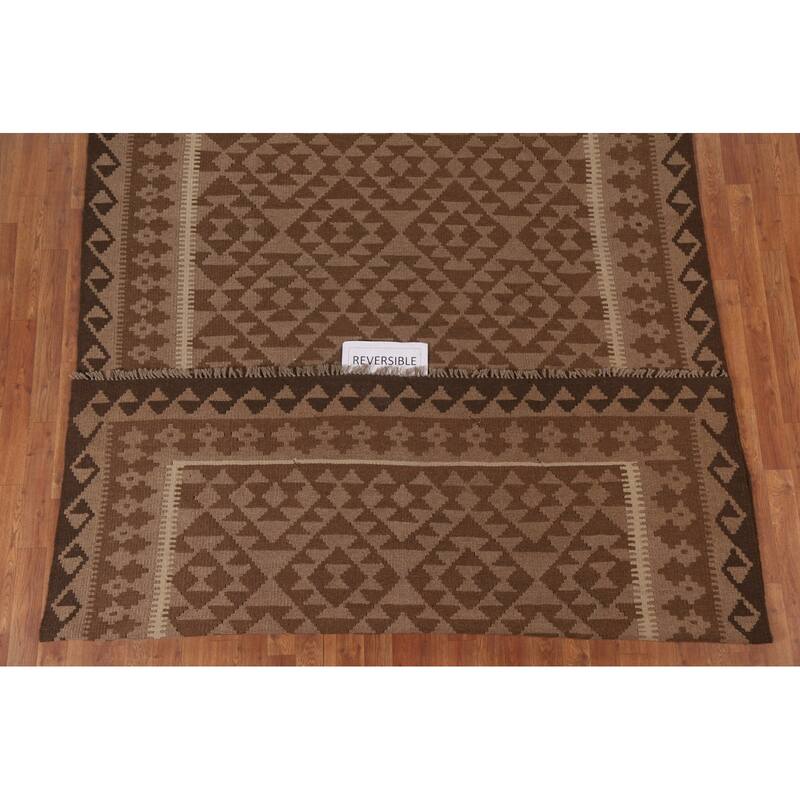 Hand Woven Oriental 100% Wool Carpet Southwestern Geometric Brown Kilim Area Rug - 9' 10'' X 6' 9''