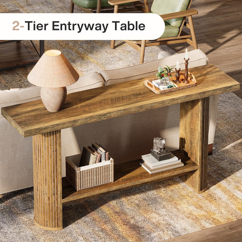 Industrial Wooden 2-Tier Console Table Sofa Table Entryway Furniture