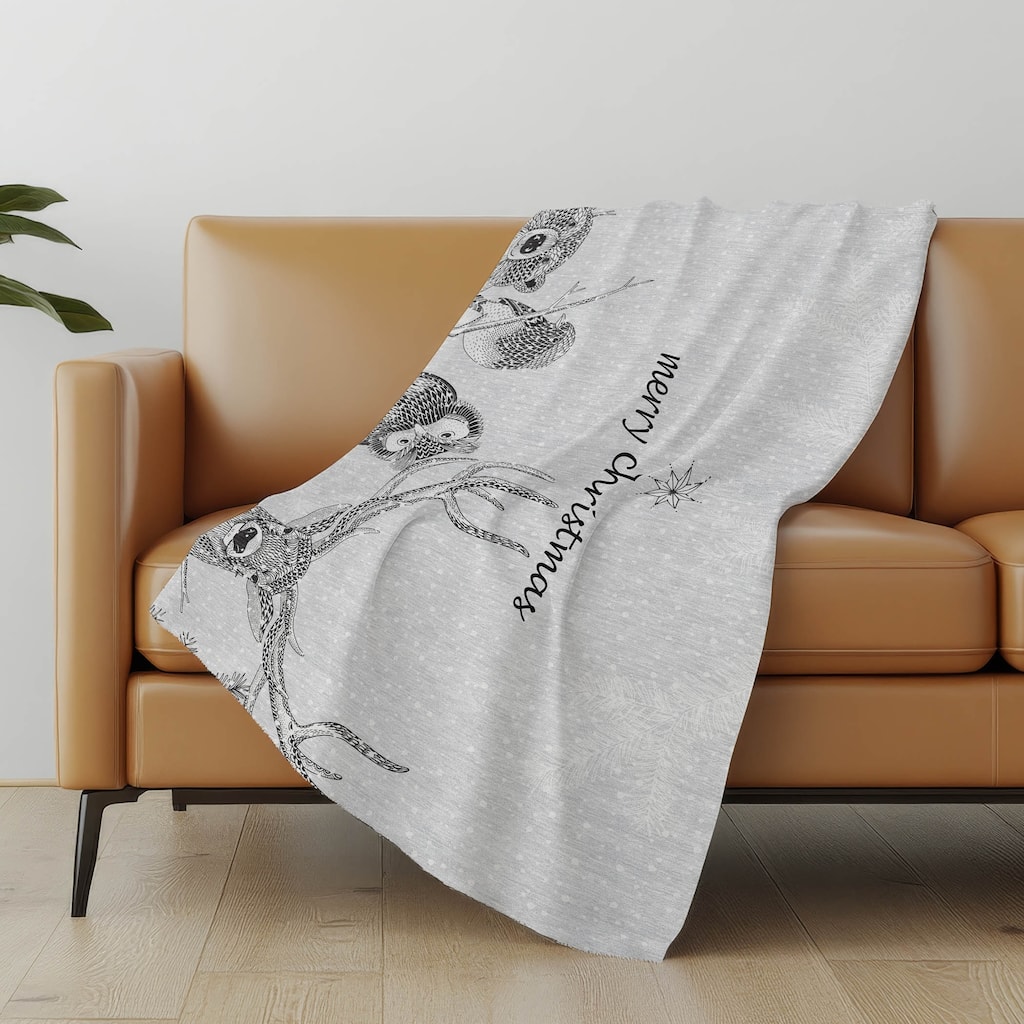 Premium Machine Washable ASB221 Merry Christmas Animals Sherpa Throw Blanket