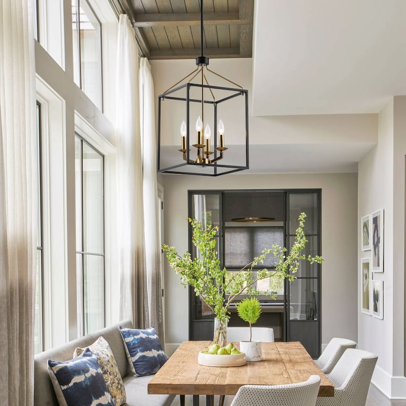 Modern 4-Light Rectangle Open Frame Iron Lantern Chandelier - 12-in W
