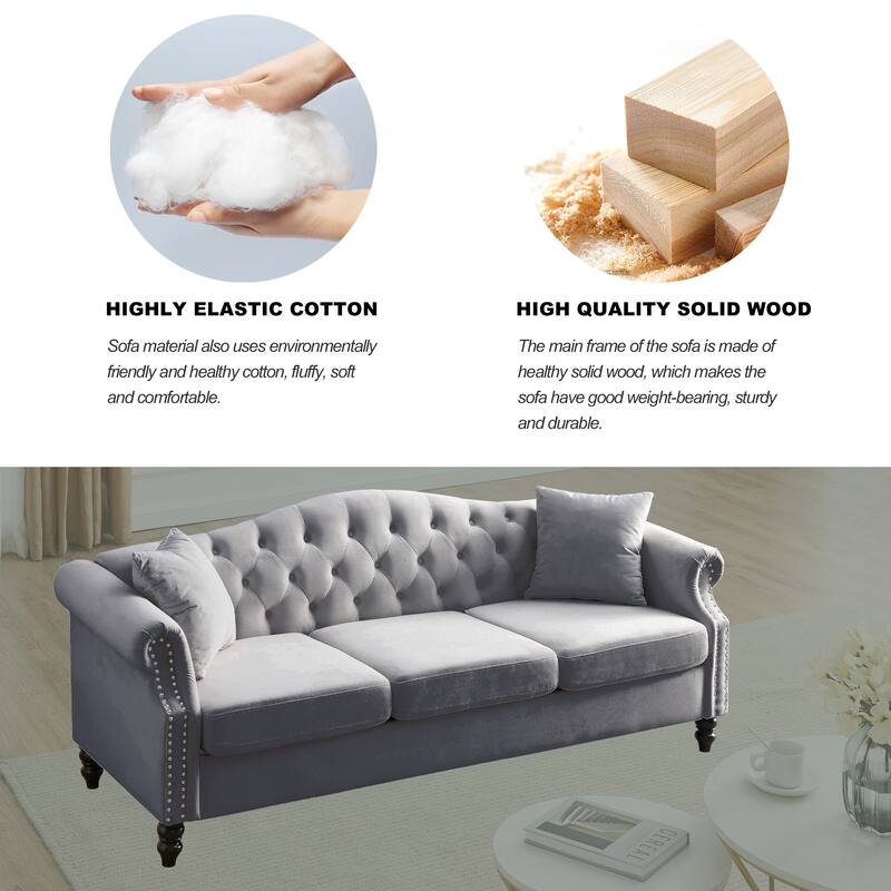 Chesterfield 3-Seater Upholstered Tufted Sofa with Rolled Arms and Nailhead