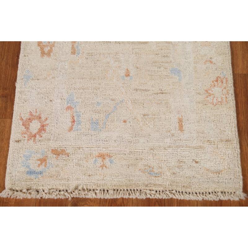 Hand Knotted Oriental 100% Wool Carpet Transitional Geometric Beige & Ivories Oushak Area Rug - 2' 11'' X 2' 0''