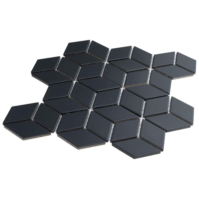 Merola Tile Hudson Rhombus Matte Black 10-1/4" x 11-3/4" Porcelain Mosaic Floor and Wall Tile