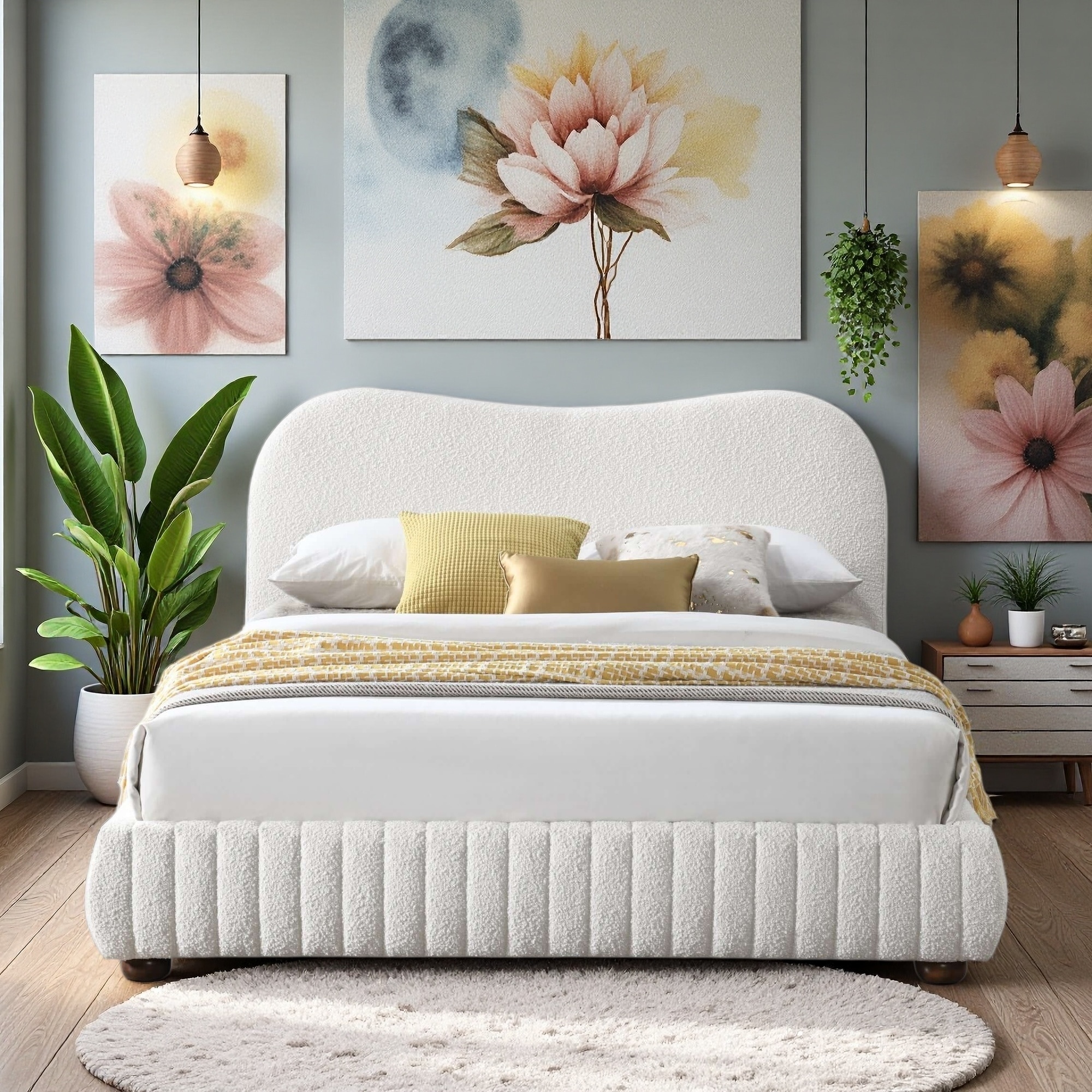 Queen Size Upholstered Platform Bed with Low-Profile Design