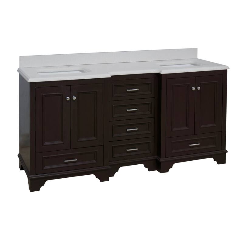 KitchenBathCollection Nantucket 72" Double Bathroom Vanity with Quartz Top