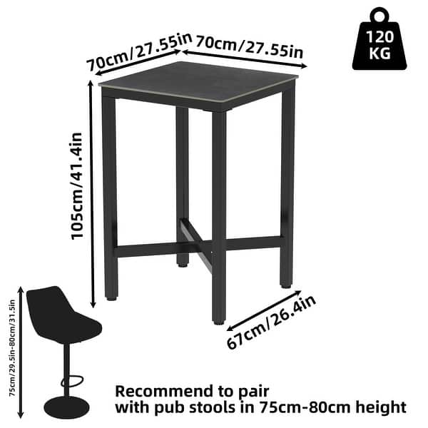 dimension image slide 0 of 3, 42" Tall Pub Square Bar Table Sintered Stone Top Dining Table - 28"W x 28"D x 42"H
