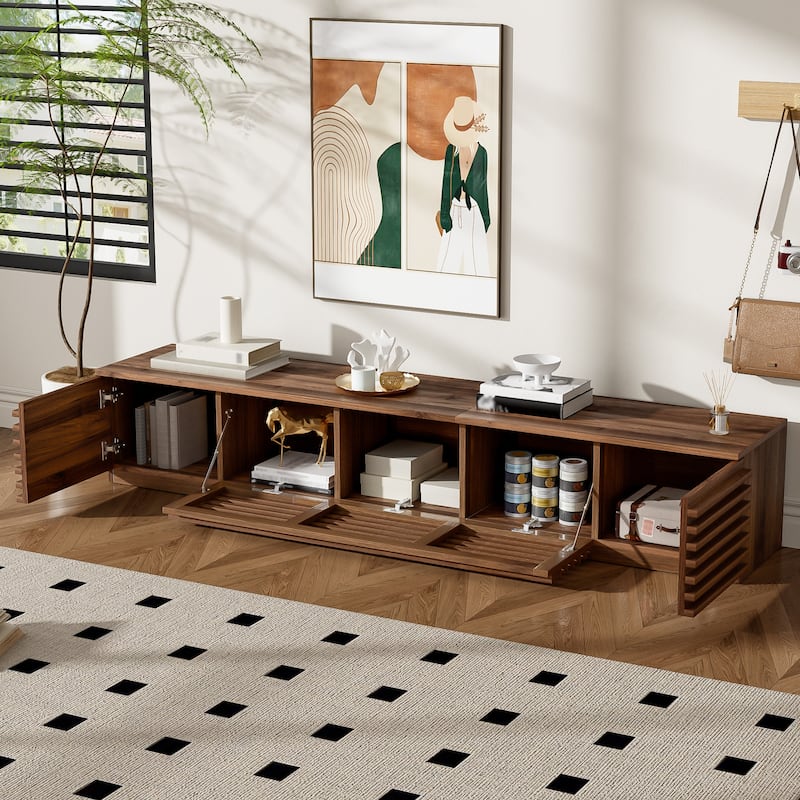 Roomfitters 70 Inch Modern TV Stand for TVs up to 80 Inch, Media Console with Soft-Closing Hinges & Cable Management, Walnut