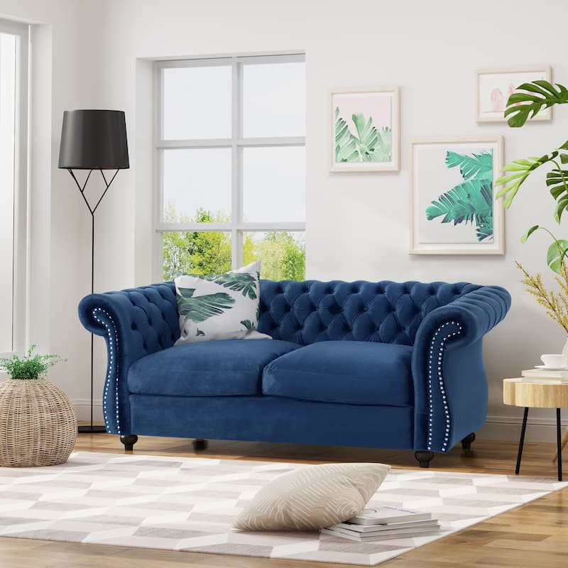 Modern Tufted Velvet Upholstered Sofa by Christopher Knight Home
