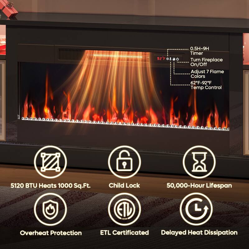 Bestier 71 in. Freestanding Fireplace TV Stand for TVs Up to 80 in. with Ample Storage in Glossy - 22.83hx71wx15.75d